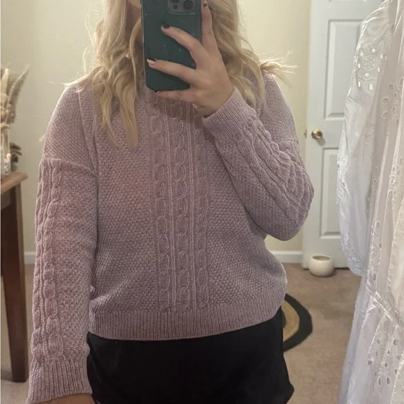 Soft & Warm Pink Rose Lilac Cable Knit Sweater - Picture 3 of 6